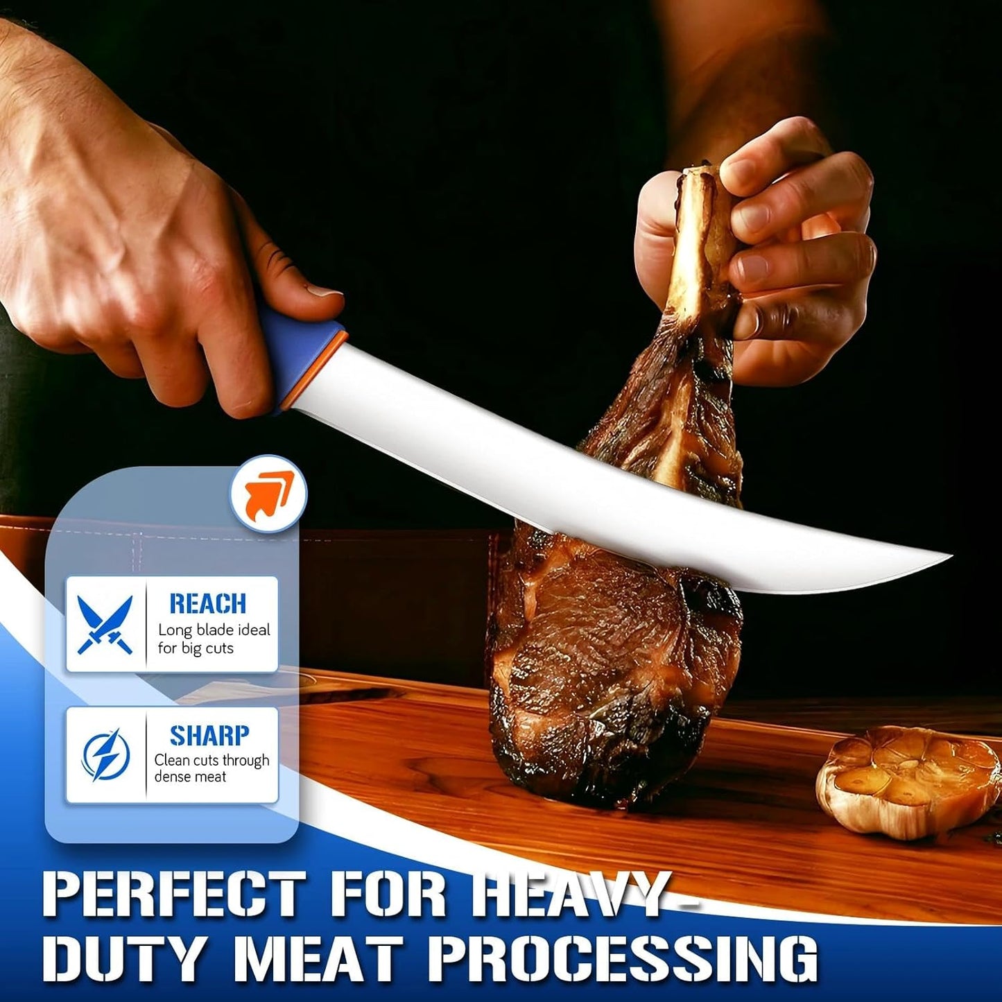 Curved Butcher Breaking Knife,Super Sharp Carving Slicing Knife for BBQ,10 Inch Scimitar Blade for Meat Cutting,High Carbon Stainless Steel Cimeter Breaking Knives with Ergonomic Handle