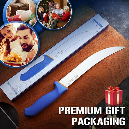 Curved Butcher Breaking Knife,Super Sharp Carving Slicing Knife for BBQ,10 Inch Scimitar Blade for Meat Cutting,High Carbon Stainless Steel Cimeter Breaking Knives with Ergonomic Handle