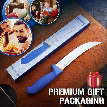 Curved Butcher Breaking Knife,Super Sharp Carving Slicing Knife for BBQ,10 Inch Scimitar Blade for Meat Cutting,High Carbon Stainless Steel Cimeter Breaking Knives with Ergonomic Handle