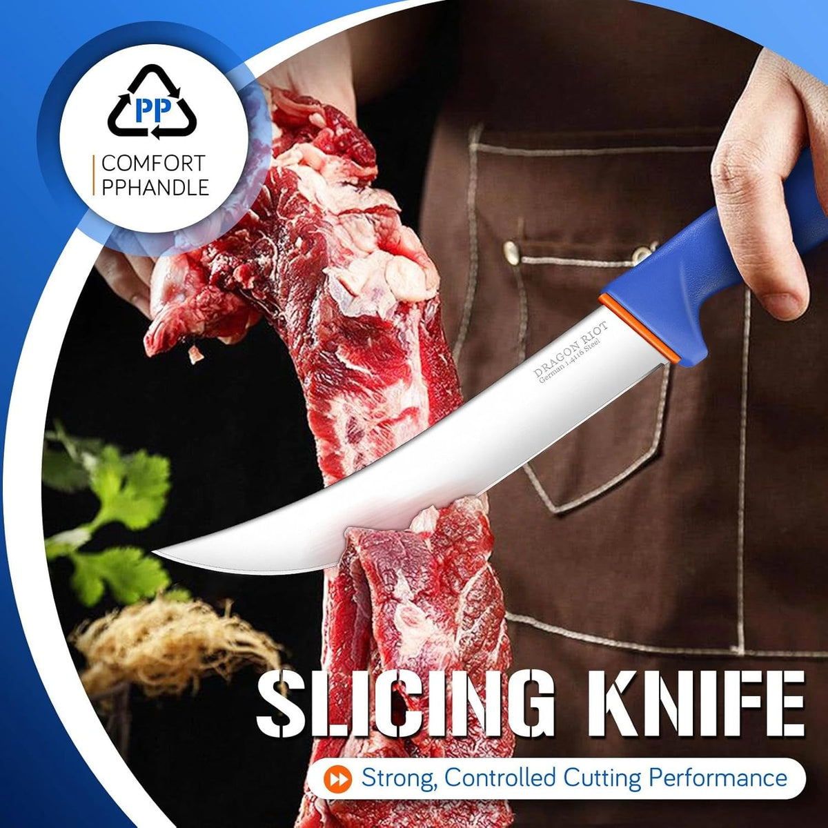 Curved Butcher Breaking Knife,Super Sharp Carving Slicing Knife for BBQ,10 Inch Scimitar Blade for Meat Cutting,High Carbon Stainless Steel Cimeter Breaking Knives with Ergonomic Handle