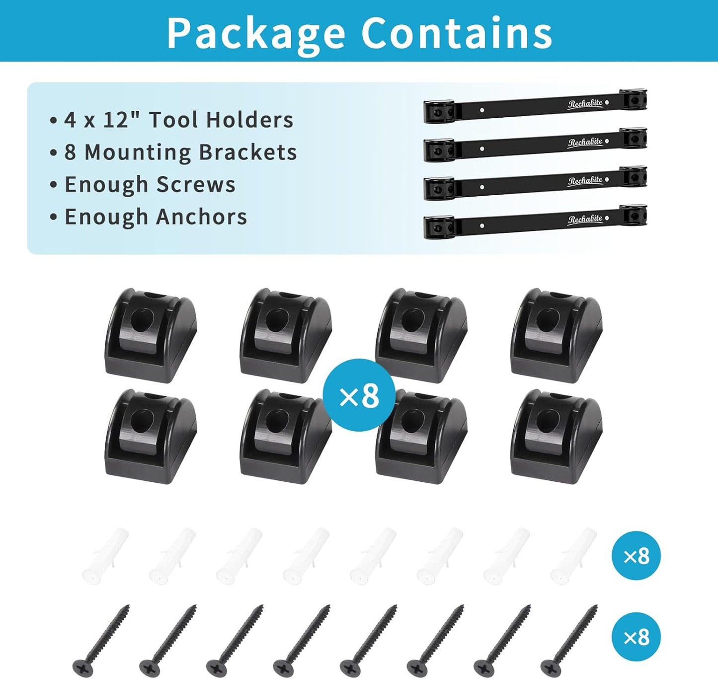 6 Pieces 12" Magnetic Tool Holder Strip, Black Magnet Bar, Metal Tool Organizer Rack for Garage Organization, Easy To Install in Workshop, Mounting Screws Included