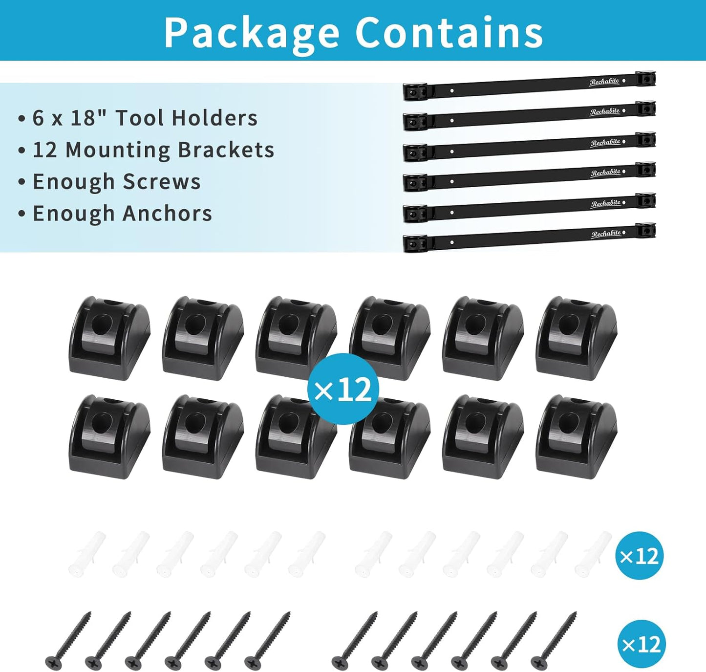 6 Pieces 12" Magnetic Tool Holder Strip, Black Magnet Bar, Metal Tool Organizer Rack for Garage Organization, Easy To Install in Workshop, Mounting Screws Included