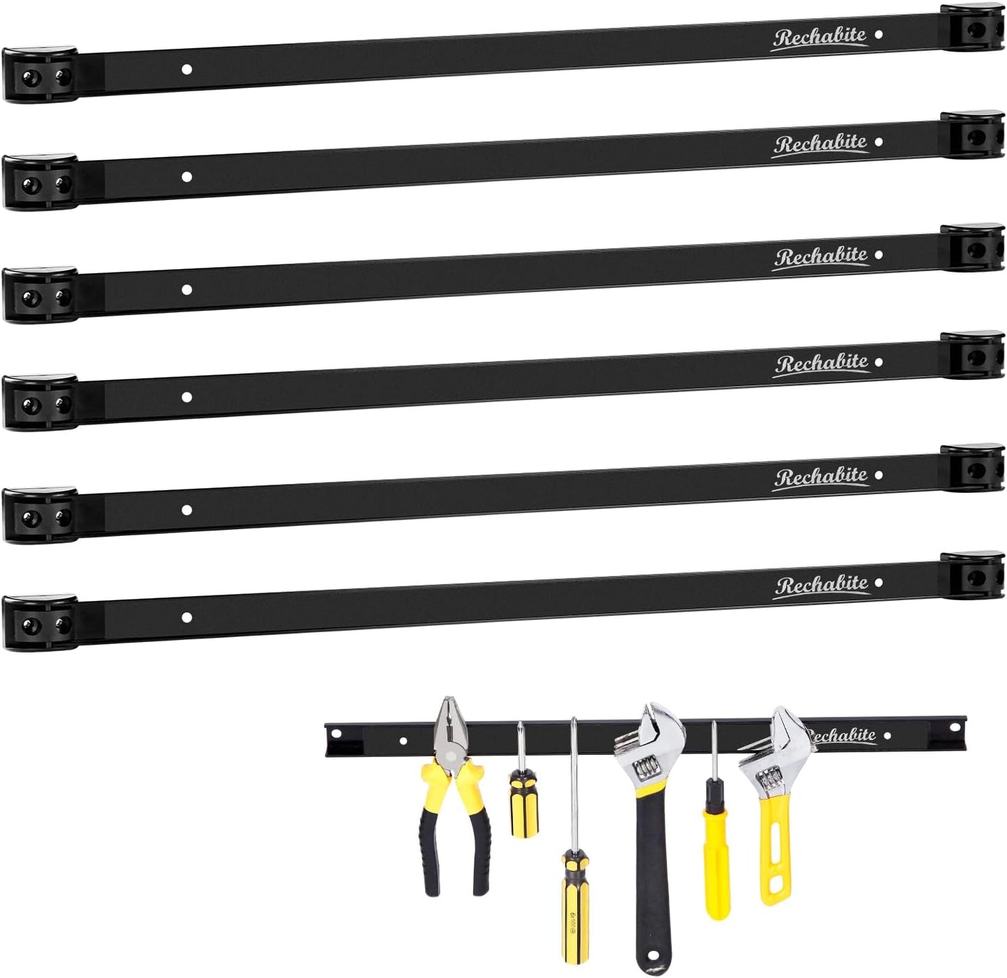 6 Pieces 12" Magnetic Tool Holder Strip, Black Magnet Bar, Metal Tool Organizer Rack for Garage Organization, Easy To Install in Workshop, Mounting Screws Included
