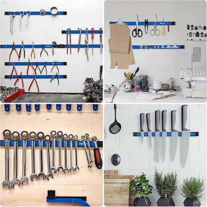 6 Pieces 12" Magnetic Tool Holder Strip, Black Magnet Bar, Metal Tool Organizer Rack for Garage Organization, Easy To Install in Workshop, Mounting Screws Included