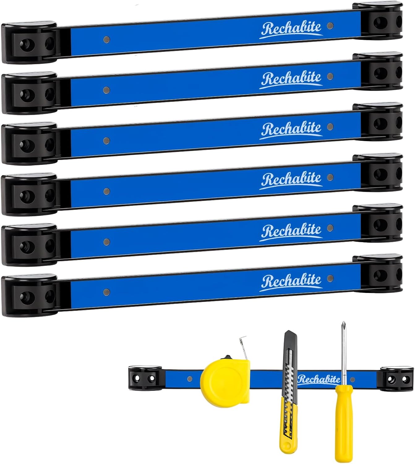 6 Pieces 12" Magnetic Tool Holder Strip, Black Magnet Bar, Metal Tool Organizer Rack for Garage Organization, Easy To Install in Workshop, Mounting Screws Included