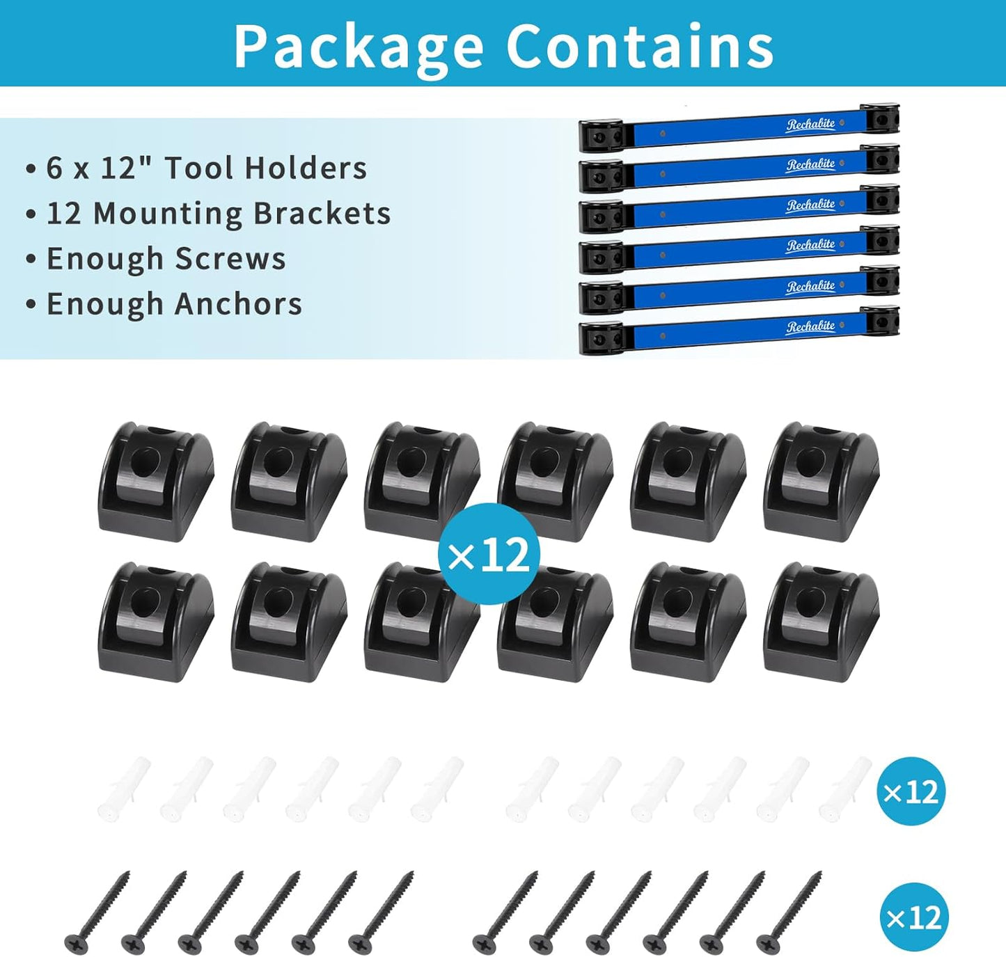 6 Pieces 12" Magnetic Tool Holder Strip, Black Magnet Bar, Metal Tool Organizer Rack for Garage Organization, Easy To Install in Workshop, Mounting Screws Included