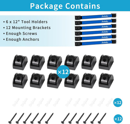 6 Pieces 12" Magnetic Tool Holder Strip, Black Magnet Bar, Metal Tool Organizer Rack for Garage Organization, Easy To Install in Workshop, Mounting Screws Included