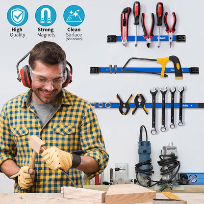 6 Pieces 12" Magnetic Tool Holder Strip, Black Magnet Bar, Metal Tool Organizer Rack for Garage Organization, Easy To Install in Workshop, Mounting Screws Included