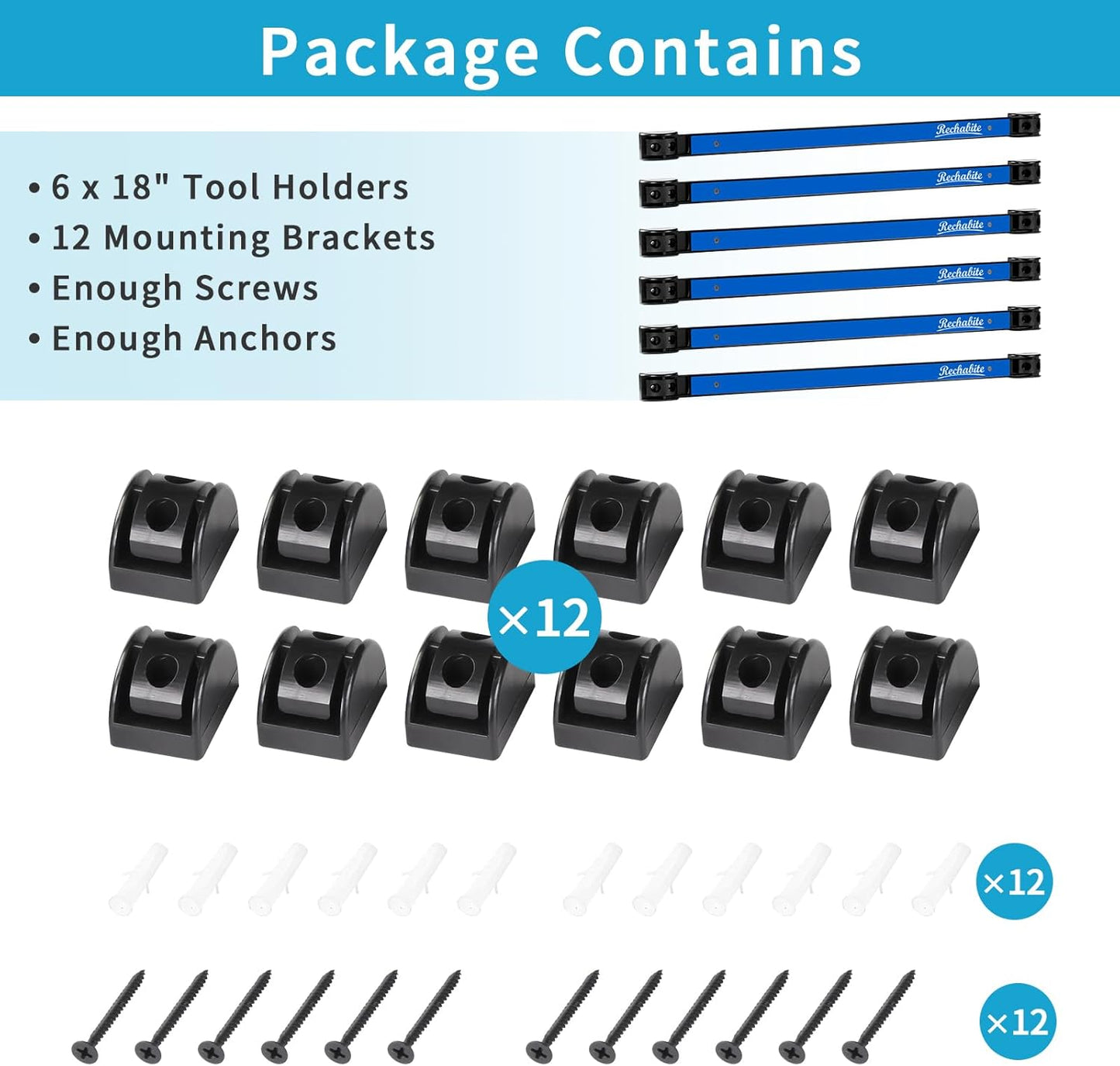 6 Pieces 12" Magnetic Tool Holder Strip, Black Magnet Bar, Metal Tool Organizer Rack for Garage Organization, Easy To Install in Workshop, Mounting Screws Included