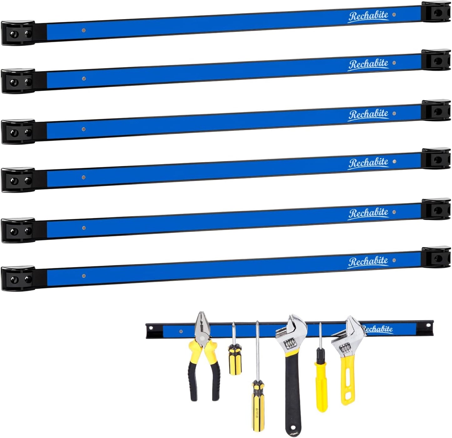 6 Pieces 12" Magnetic Tool Holder Strip, Black Magnet Bar, Metal Tool Organizer Rack for Garage Organization, Easy To Install in Workshop, Mounting Screws Included