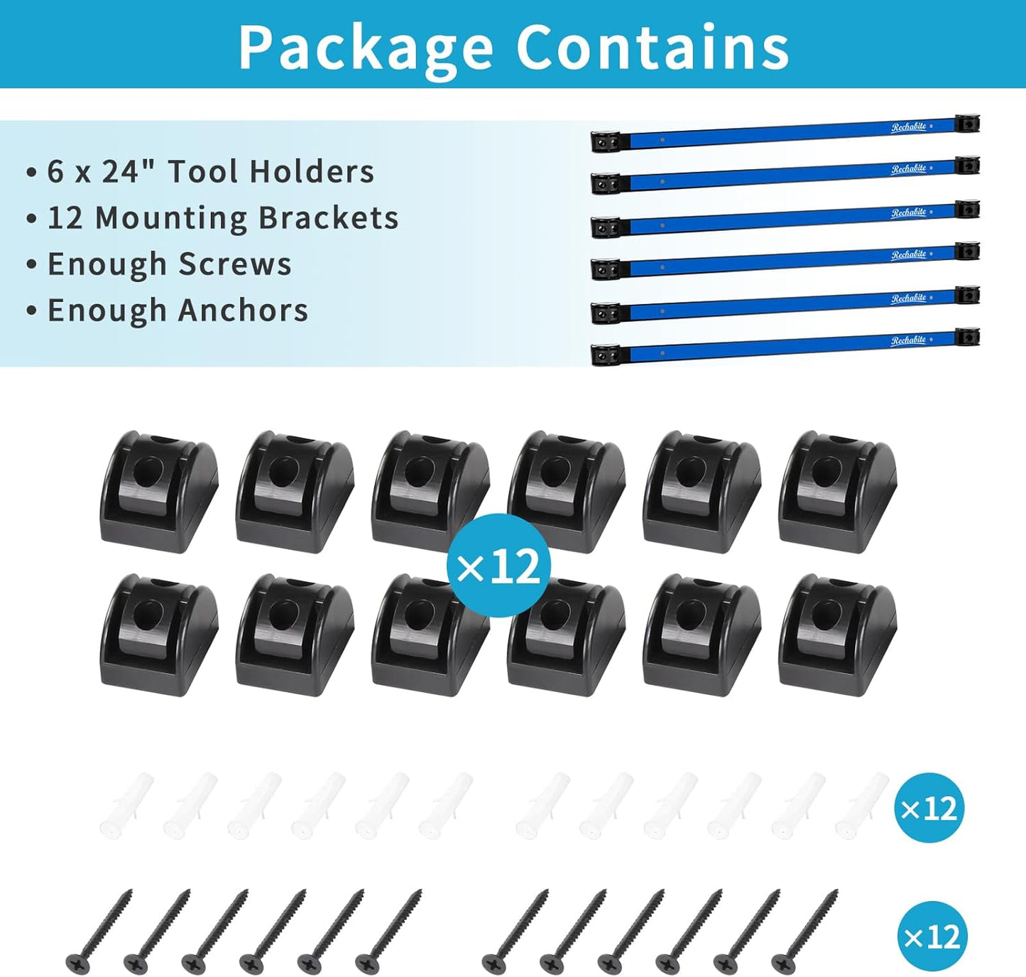 6 Pieces 12" Magnetic Tool Holder Strip, Black Magnet Bar, Metal Tool Organizer Rack for Garage Organization, Easy To Install in Workshop, Mounting Screws Included