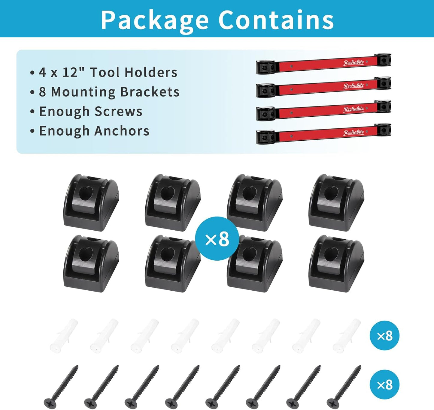 6 Pieces 12" Magnetic Tool Holder Strip, Black Magnet Bar, Metal Tool Organizer Rack for Garage Organization, Easy To Install in Workshop, Mounting Screws Included
