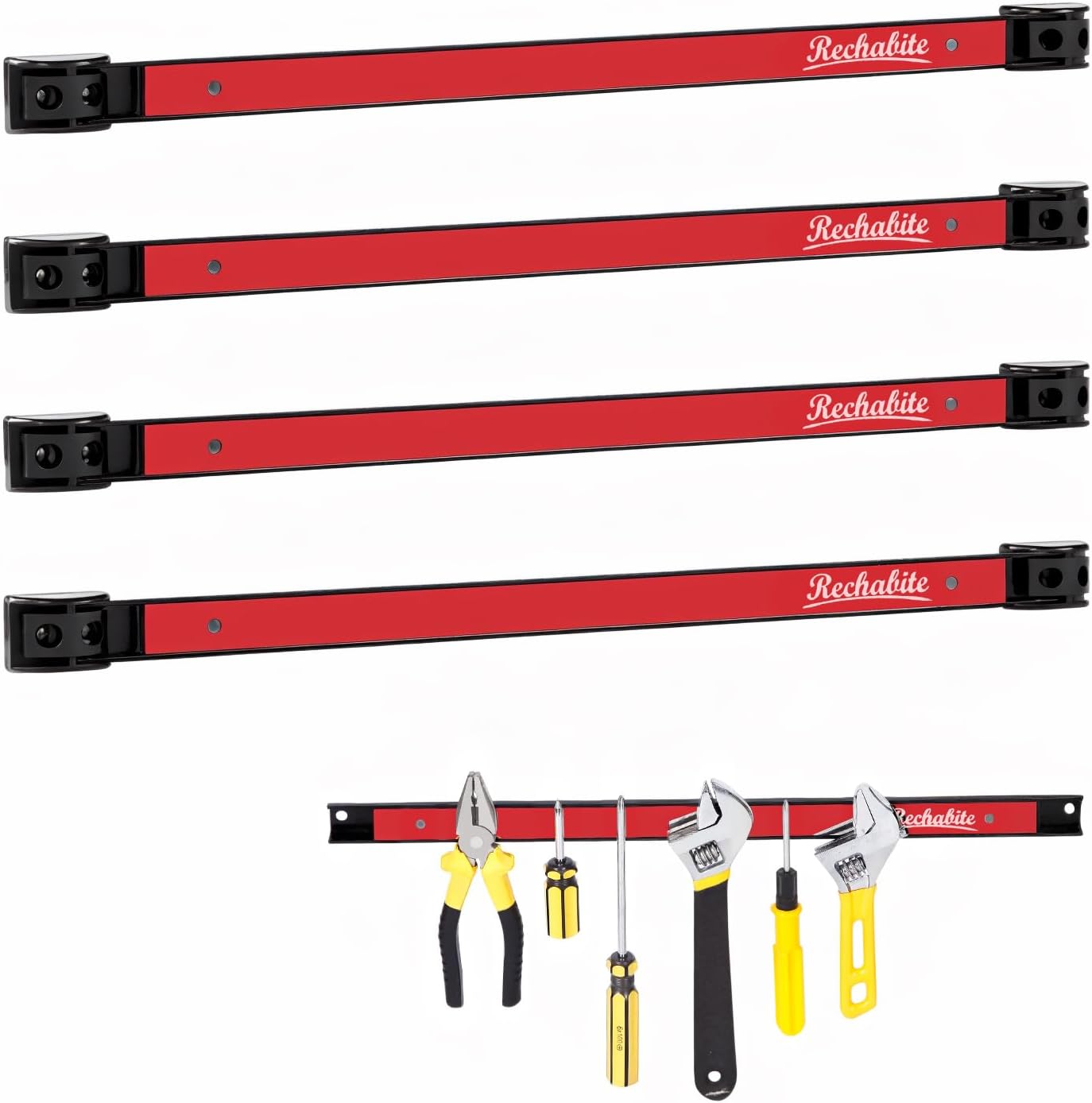 6 Pieces 12" Magnetic Tool Holder Strip, Black Magnet Bar, Metal Tool Organizer Rack for Garage Organization, Easy To Install in Workshop, Mounting Screws Included