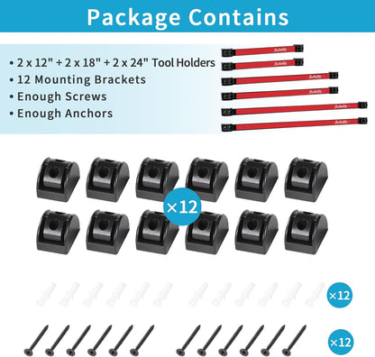 6 Pieces 12" Magnetic Tool Holder Strip, Black Magnet Bar, Metal Tool Organizer Rack for Garage Organization, Easy To Install in Workshop, Mounting Screws Included