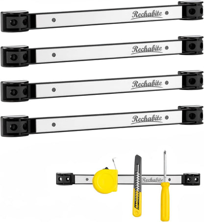 6 Pieces 12" Magnetic Tool Holder Strip, Black Magnet Bar, Metal Tool Organizer Rack for Garage Organization, Easy To Install in Workshop, Mounting Screws Included