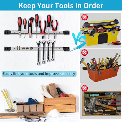 6 Pieces 12" Magnetic Tool Holder Strip, Black Magnet Bar, Metal Tool Organizer Rack for Garage Organization, Easy To Install in Workshop, Mounting Screws Included