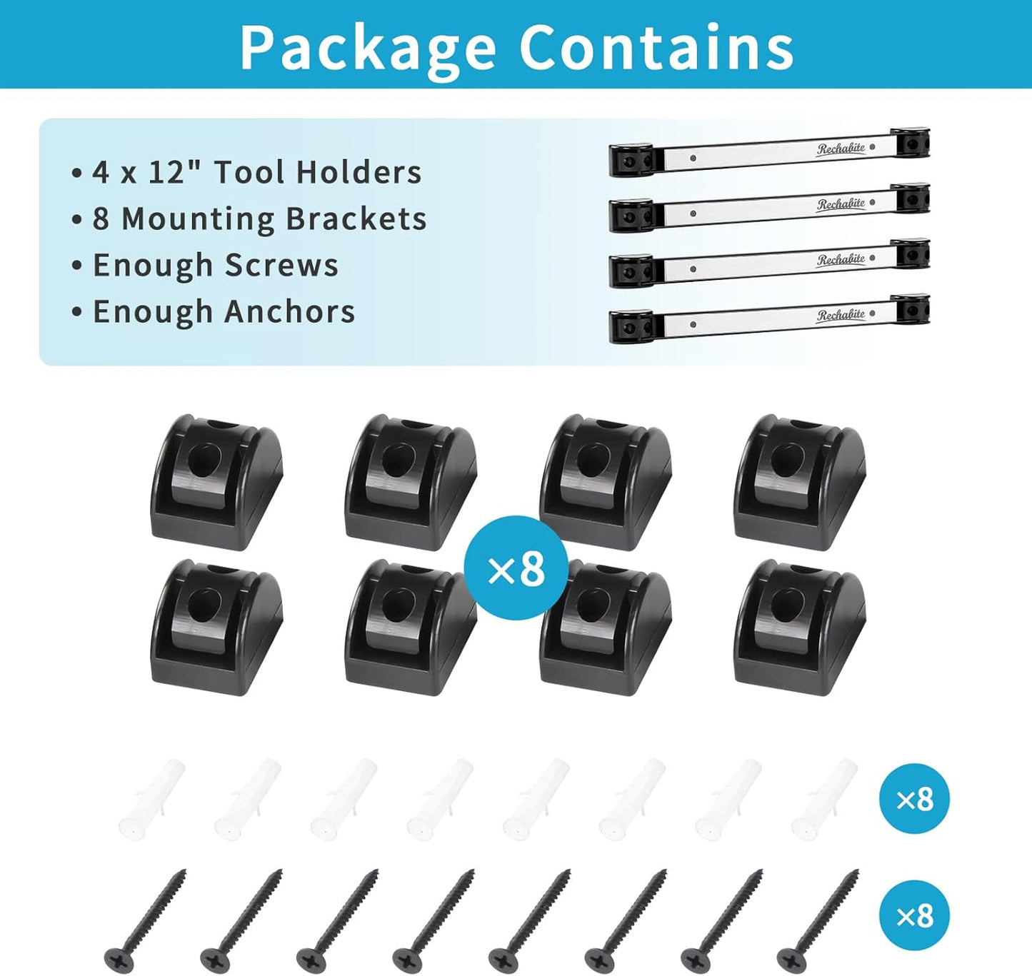 6 Pieces 12" Magnetic Tool Holder Strip, Black Magnet Bar, Metal Tool Organizer Rack for Garage Organization, Easy To Install in Workshop, Mounting Screws Included