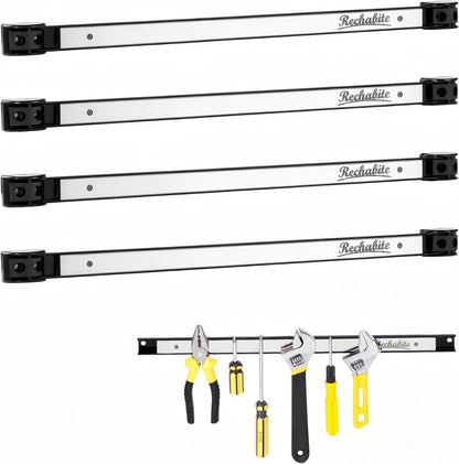 6 Pieces 12" Magnetic Tool Holder Strip, Black Magnet Bar, Metal Tool Organizer Rack for Garage Organization, Easy To Install in Workshop, Mounting Screws Included