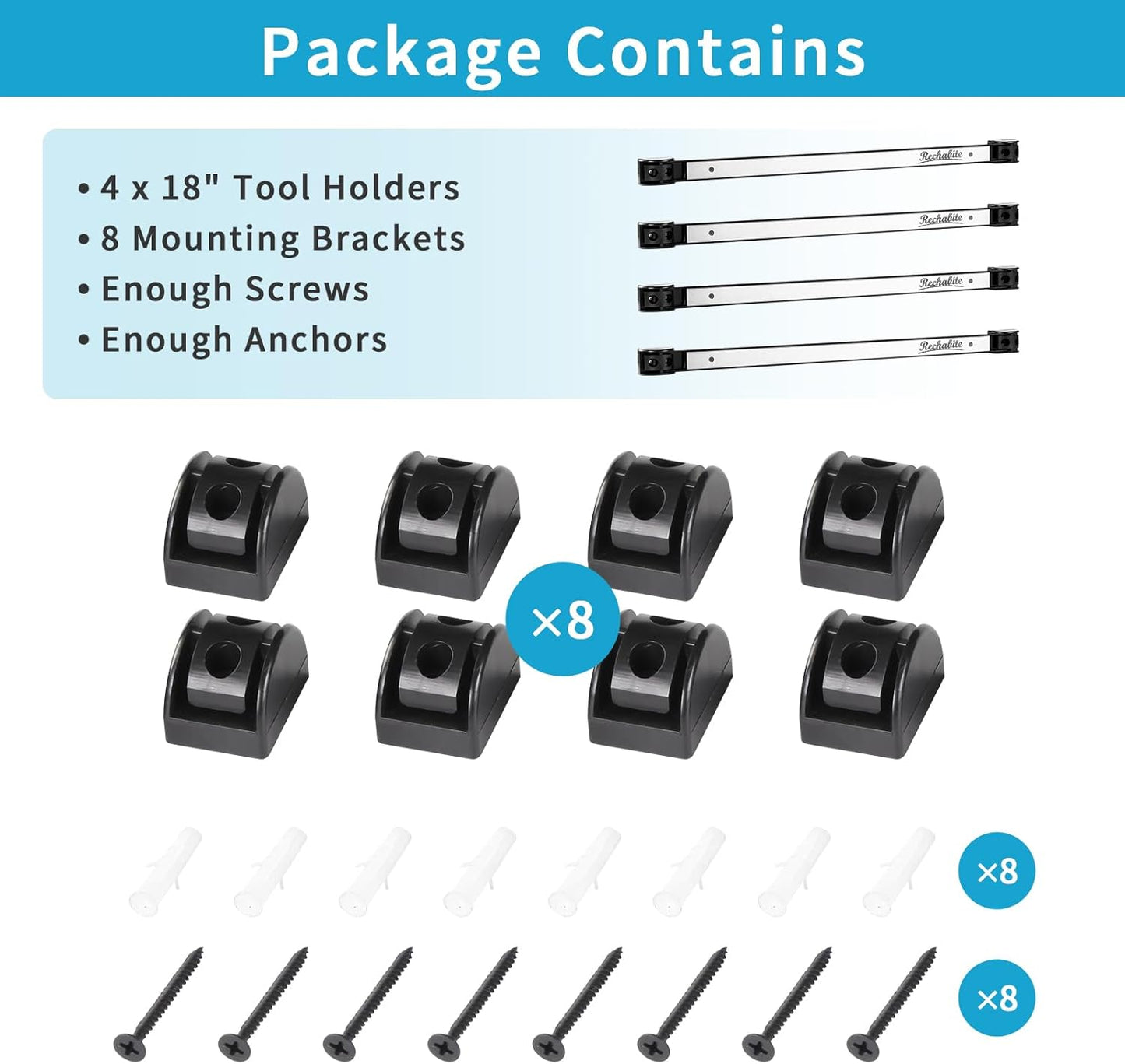 6 Pieces 12" Magnetic Tool Holder Strip, Black Magnet Bar, Metal Tool Organizer Rack for Garage Organization, Easy To Install in Workshop, Mounting Screws Included