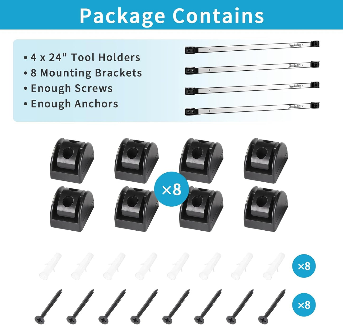 6 Pieces 12" Magnetic Tool Holder Strip, Black Magnet Bar, Metal Tool Organizer Rack for Garage Organization, Easy To Install in Workshop, Mounting Screws Included