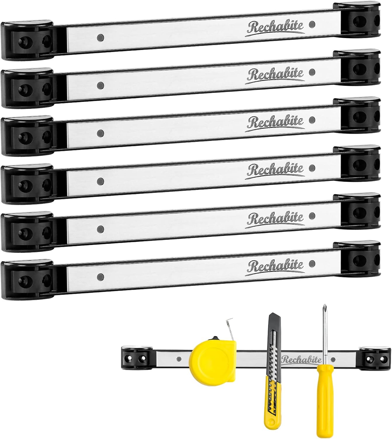 6 Pieces 12" Magnetic Tool Holder Strip, Black Magnet Bar, Metal Tool Organizer Rack for Garage Organization, Easy To Install in Workshop, Mounting Screws Included