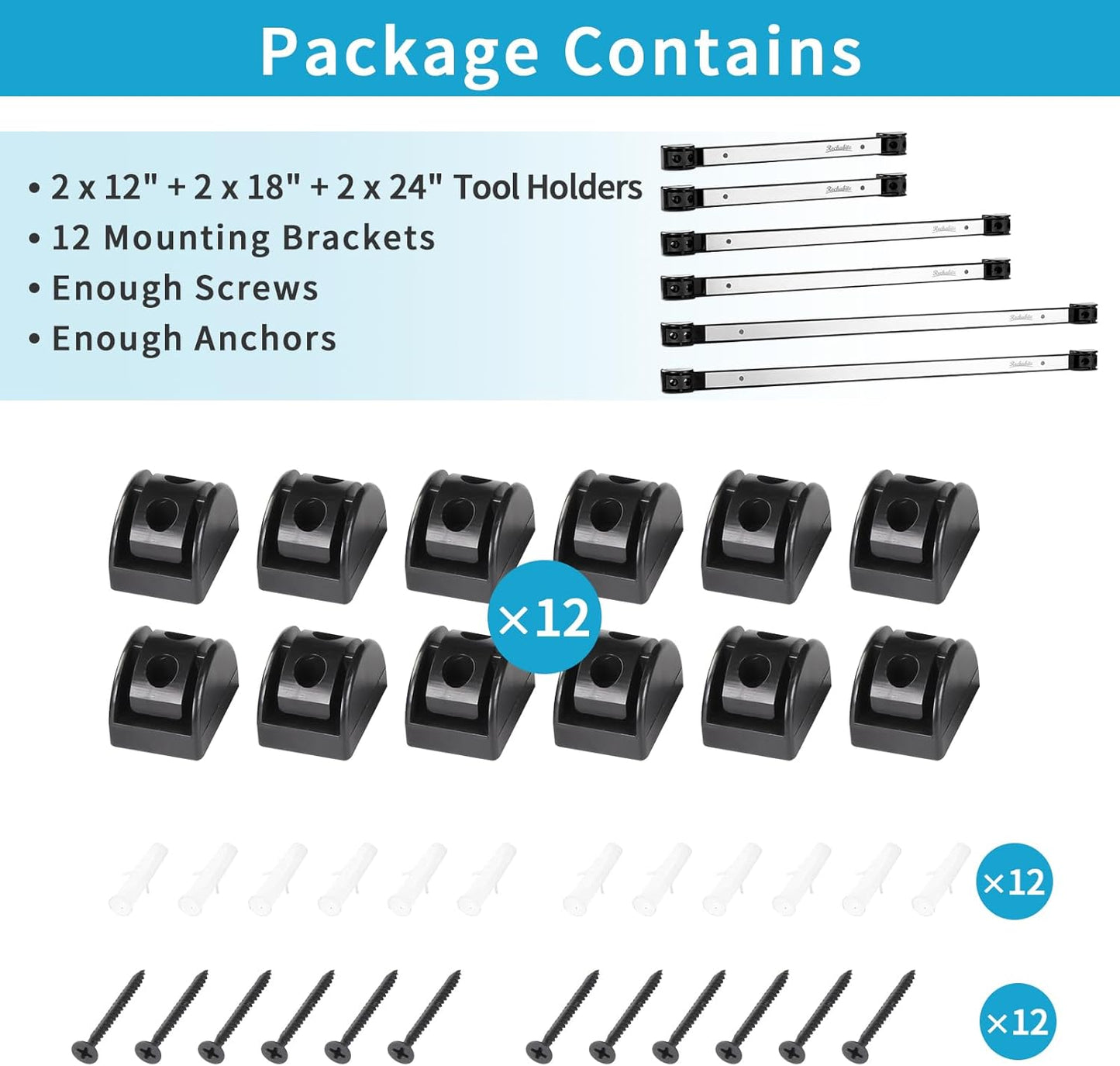 6 Pieces 12" Magnetic Tool Holder Strip, Black Magnet Bar, Metal Tool Organizer Rack for Garage Organization, Easy To Install in Workshop, Mounting Screws Included