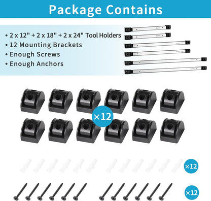 6 Pieces 12" Magnetic Tool Holder Strip, Black Magnet Bar, Metal Tool Organizer Rack for Garage Organization, Easy To Install in Workshop, Mounting Screws Included