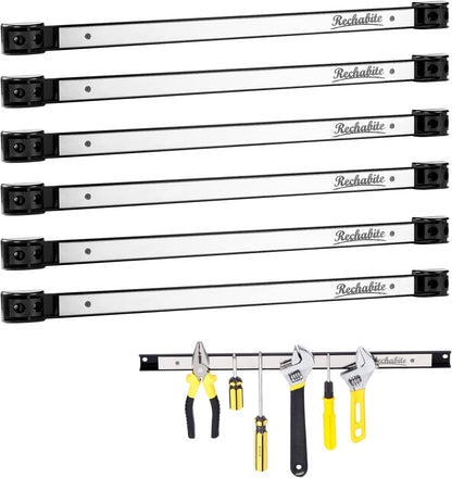 6 Pieces 12" Magnetic Tool Holder Strip, Black Magnet Bar, Metal Tool Organizer Rack for Garage Organization, Easy To Install in Workshop, Mounting Screws Included