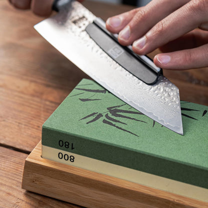 Dual-Grit Whetstone Kitchen Knife Sharpening Set | 180/800 Ceramic Stone | Precision Sharpening | Anti-Slip Base & Angle Guide | Pro-Grade Edge Restoration