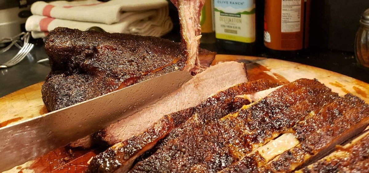 Smoked Brisket Slicing Knife, 11 Inch Stainless Granton Edge | Meat carving and slicing knife for smoked brisket, turkey, ham, and roasts, with Granton edge to help reduce sticking.