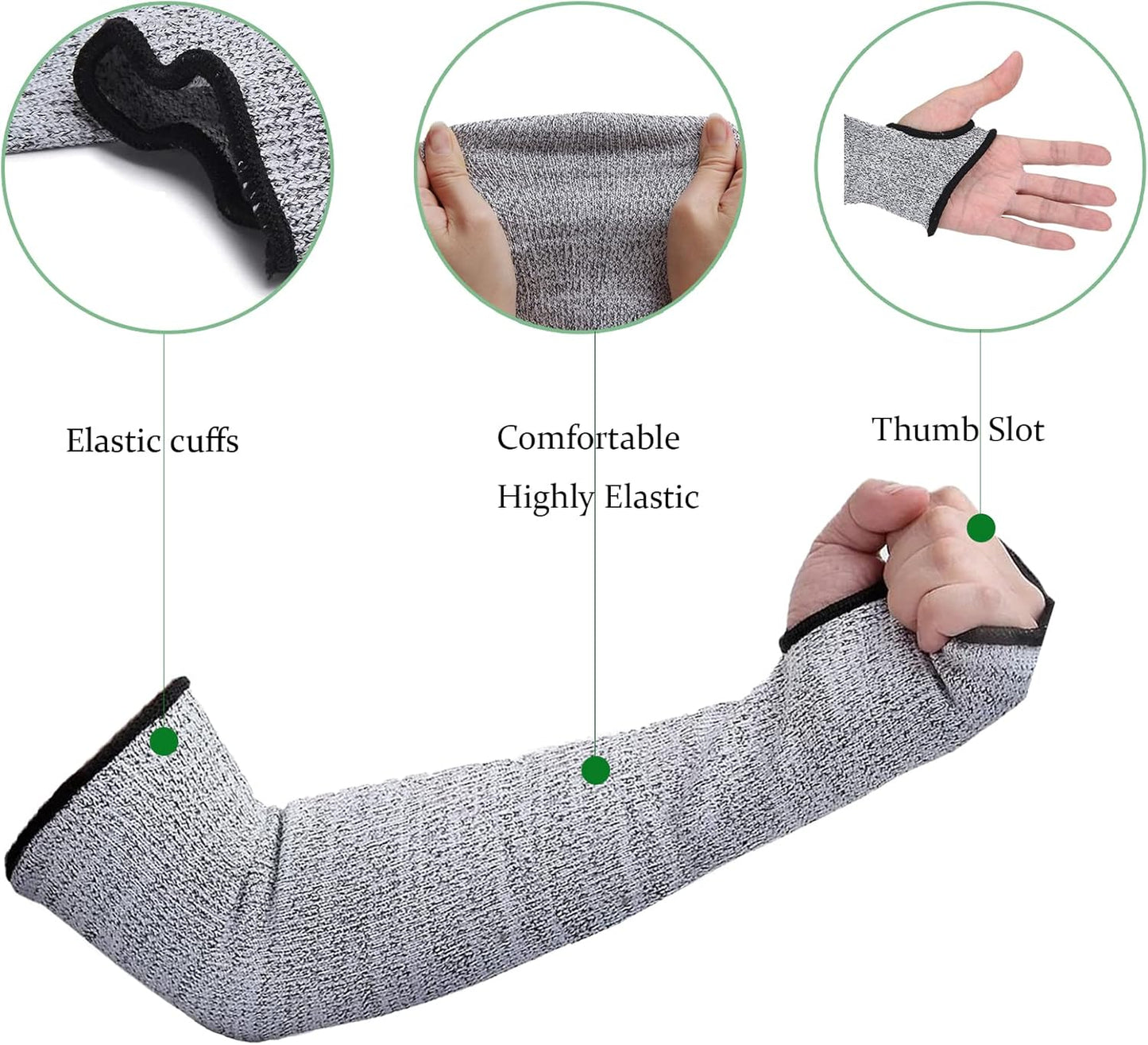Cut Resistant Sleeves Level 5 Arm Protection Sleeve with Thumb Slot Grey Gardening Sleeves for Women Men