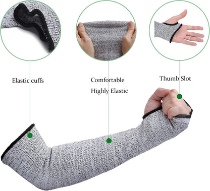 Cut Resistant Sleeves Level 5 Arm Protection Sleeve with Thumb Slot Grey Gardening Sleeves for Women Men