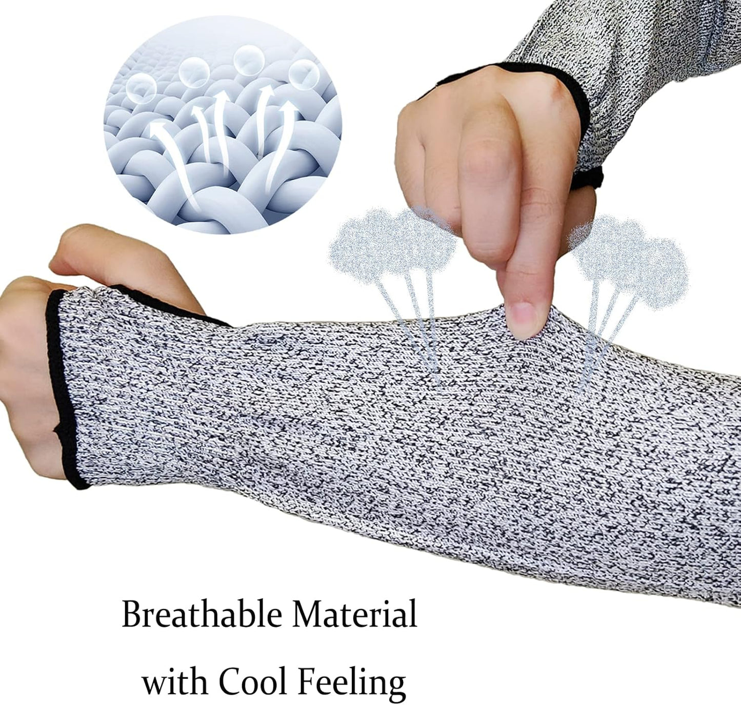 Cut Resistant Sleeves Level 5 Arm Protection Sleeve with Thumb Slot Grey Gardening Sleeves for Women Men