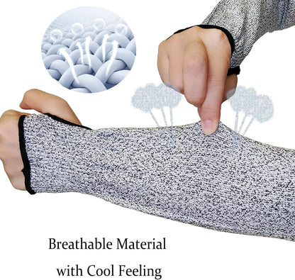 Cut Resistant Sleeves Level 5 Arm Protection Sleeve with Thumb Slot Grey Gardening Sleeves for Women Men