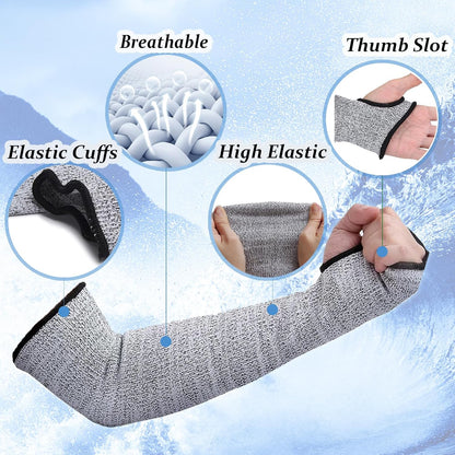 Cut Resistant Sleeves Level 5 Arm Protection Sleeve with Thumb Slot Grey Gardening Sleeves for Women Men