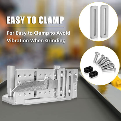 Belt Grinder Knife Jig, 7-3/4’’ Long Sharpening Locator Adjustable Angle, Belt Knife Sharpener Jig with Tool Rest, Knife Making Angle Grind Guide for Belt Sander Machine