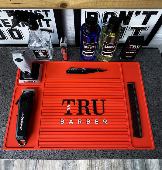 Organizer Mat 18" X 13" (RED) Flexible PVC Station Mat, Salon Barbershop Work Station Pads, Beauty Salon Tools, Counter mat for Clippers, Anti Slip