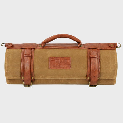 Seido 18-Slot Knife Roll Bag, Canvas Chef Case with PU Leather | Holds chef knives, utensils, and cleavers in a heavy-duty roll for travel, storage, and culinary work