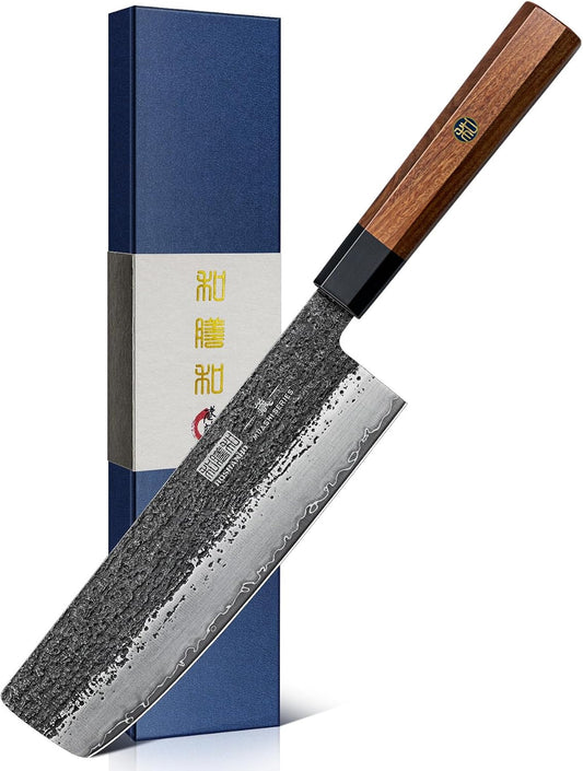 7 Inch Nakiri Knife, Ultra Sharp Meat Vegetable Cleaver Knife | Japanese High Carbon Steel Chopping Knife, Professional Asian Meat Vegetable Chef Knife with Ergonomic Rosewood Handle