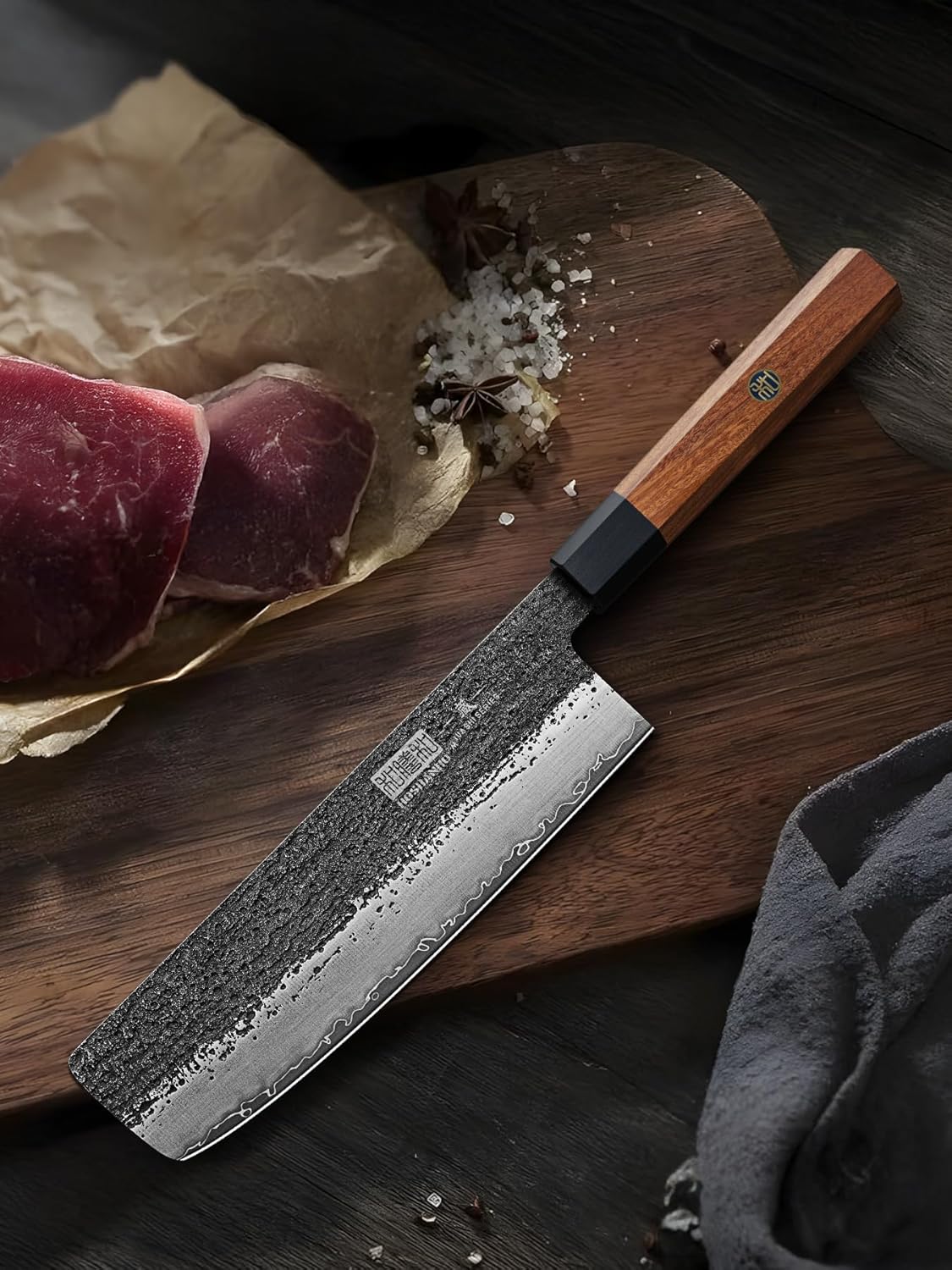 7 Inch Nakiri Knife, Ultra Sharp Meat Vegetable Cleaver Knife | Japanese High Carbon Steel Chopping Knife, Professional Asian Meat Vegetable Chef Knife with Ergonomic Rosewood Handle