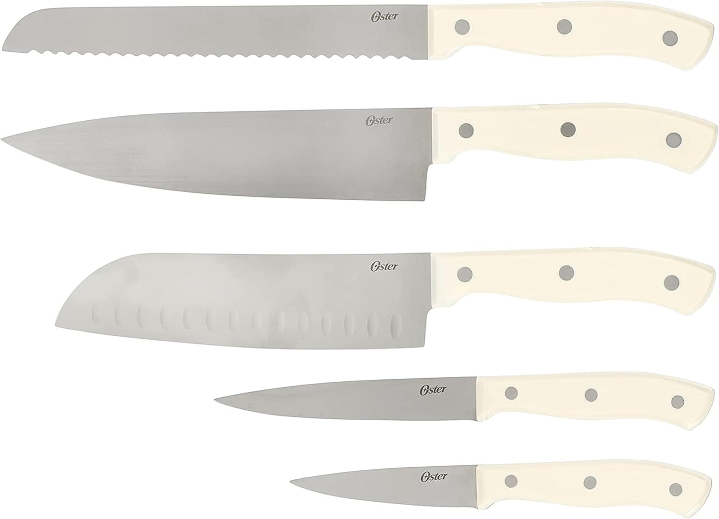 Evansville 14 Piece Cutlery Kitchen Knife Block Set, Stainless Steel w/Linen White Handles - Cuchillos Para Cocina