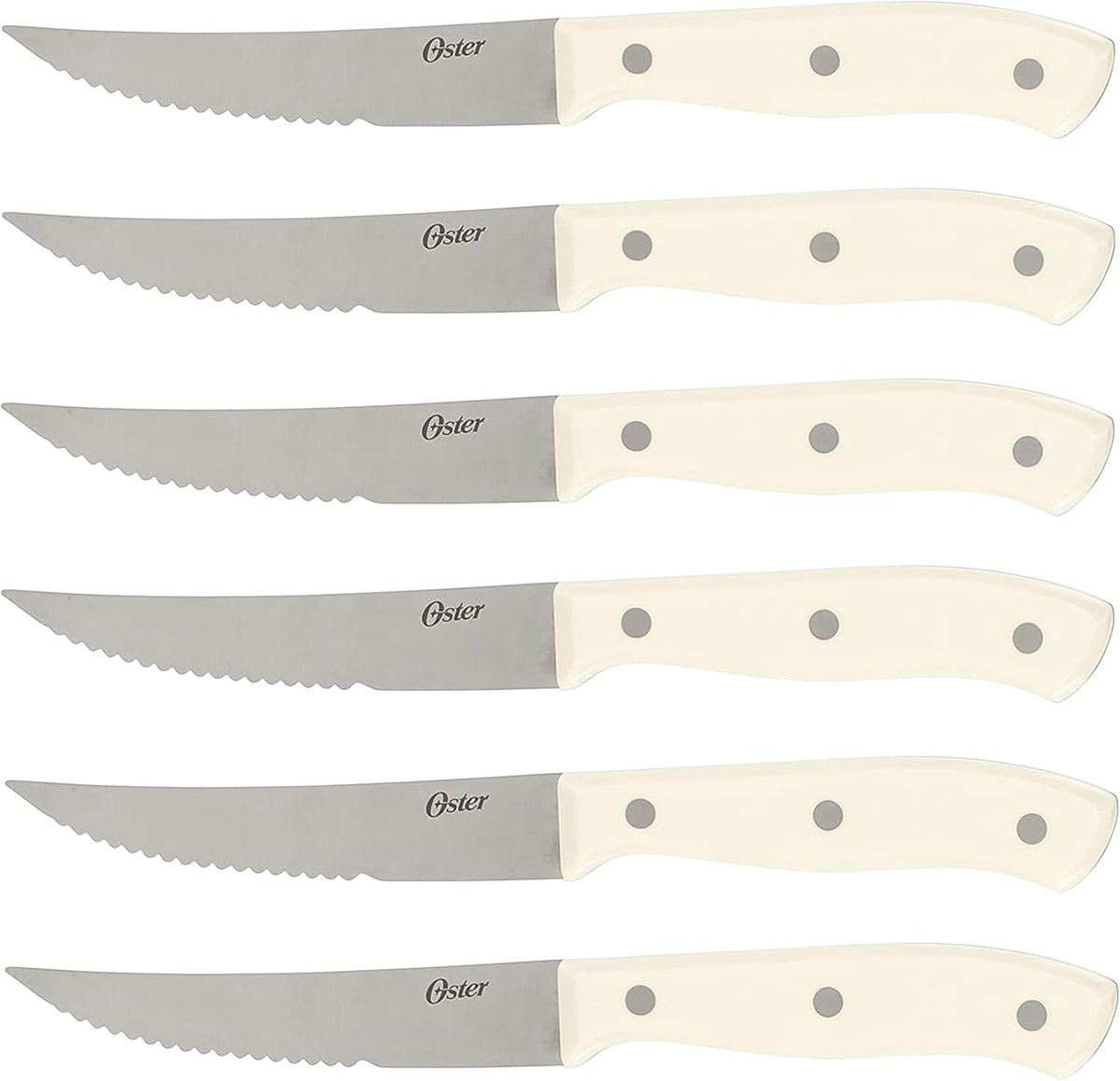 Evansville 14 Piece Cutlery Kitchen Knife Block Set, Stainless Steel w/Linen White Handles - Cuchillos Para Cocina