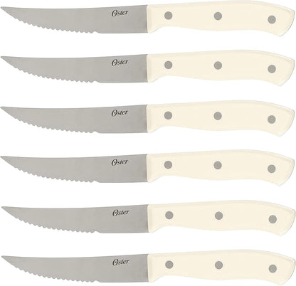 Evansville 14 Piece Cutlery Kitchen Knife Block Set, Stainless Steel w/Linen White Handles - Cuchillos Para Cocina