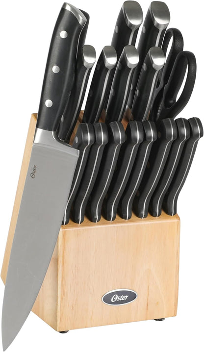 Evansville 14 Piece Cutlery Kitchen Knife Block Set, Stainless Steel w/Linen White Handles - Cuchillos Para Cocina