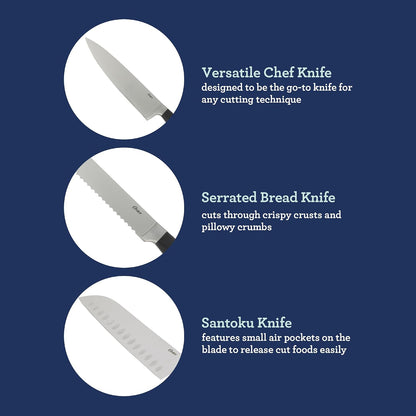 Evansville 14 Piece Cutlery Kitchen Knife Block Set, Stainless Steel w/Linen White Handles - Cuchillos Para Cocina