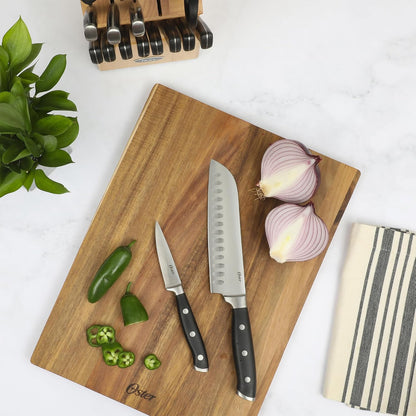 Evansville 14 Piece Cutlery Kitchen Knife Block Set, Stainless Steel w/Linen White Handles - Cuchillos Para Cocina