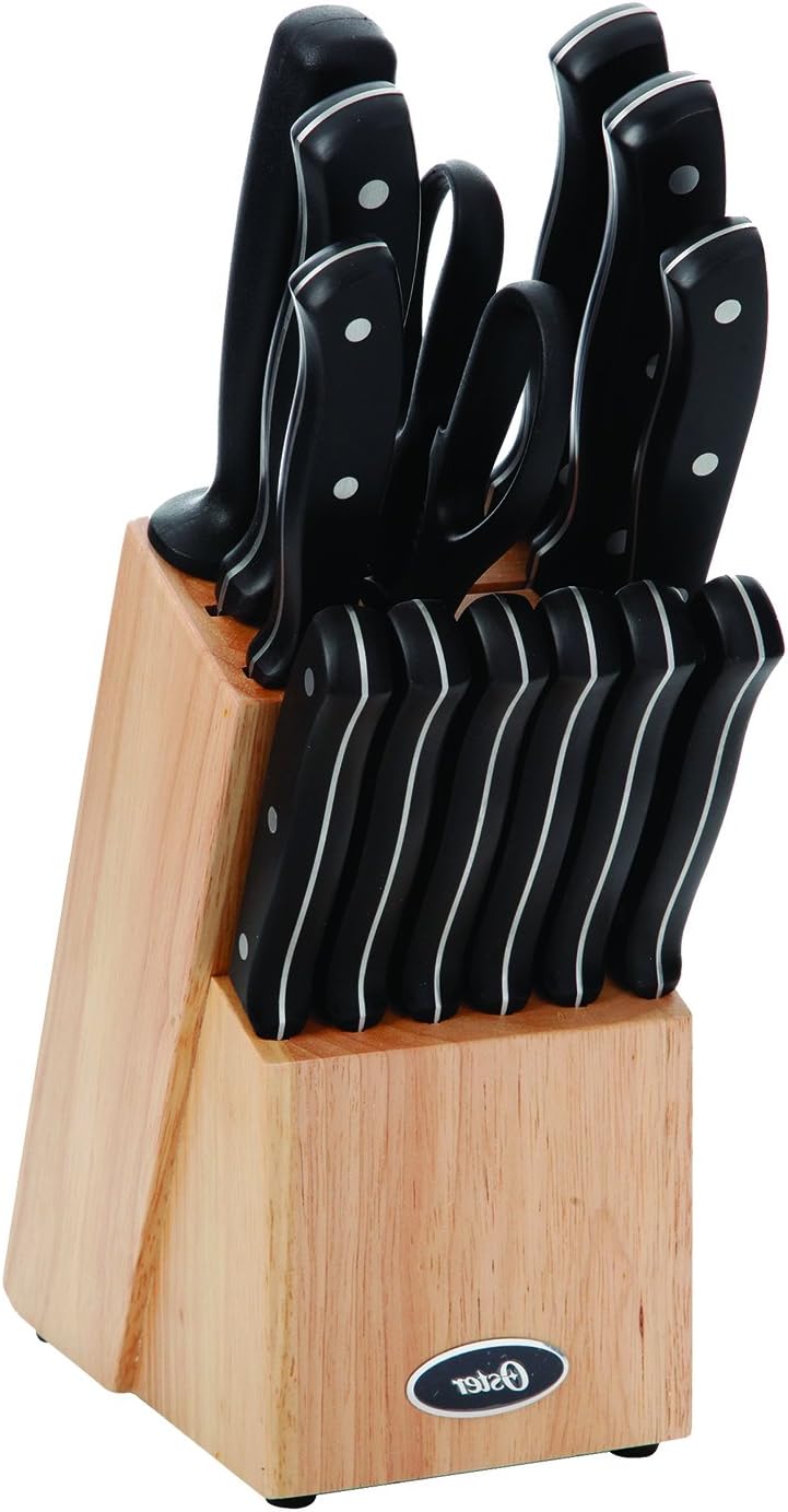 Evansville 14 Piece Cutlery Kitchen Knife Block Set, Stainless Steel w/Linen White Handles - Cuchillos Para Cocina
