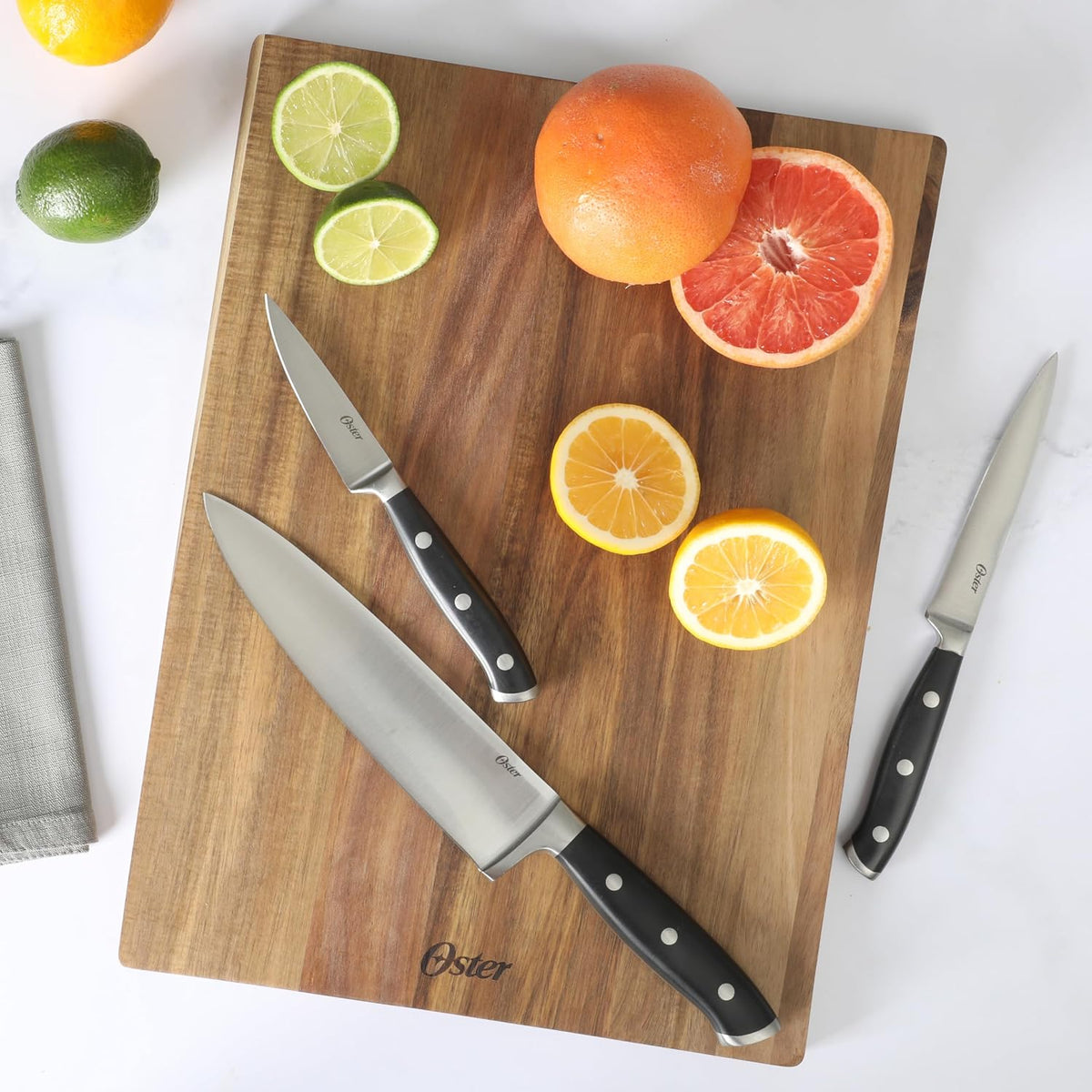 Evansville 14 Piece Cutlery Kitchen Knife Block Set, Stainless Steel w/Linen White Handles - Cuchillos Para Cocina