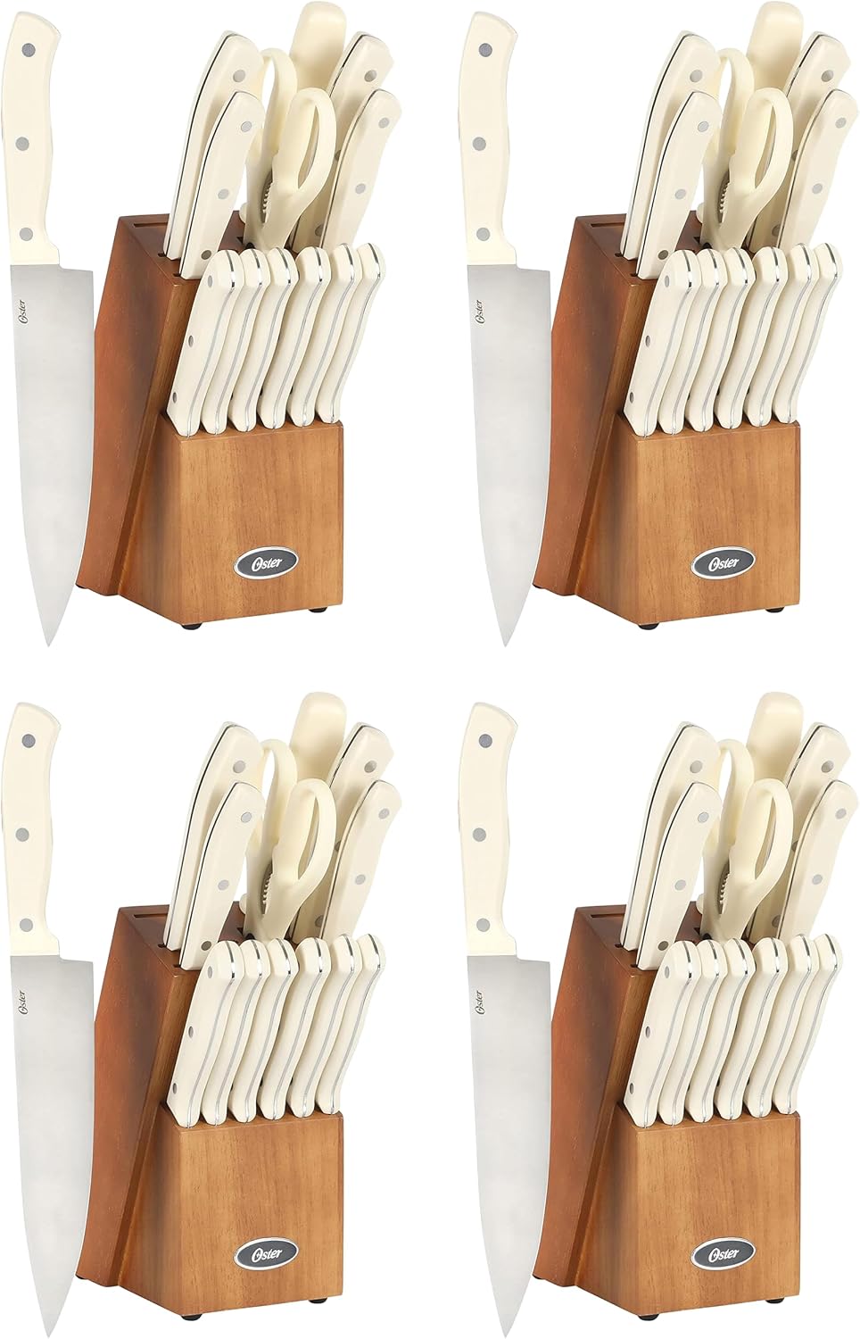 Evansville 14 Piece Cutlery Kitchen Knife Block Set, Stainless Steel w/Linen White Handles - Cuchillos Para Cocina