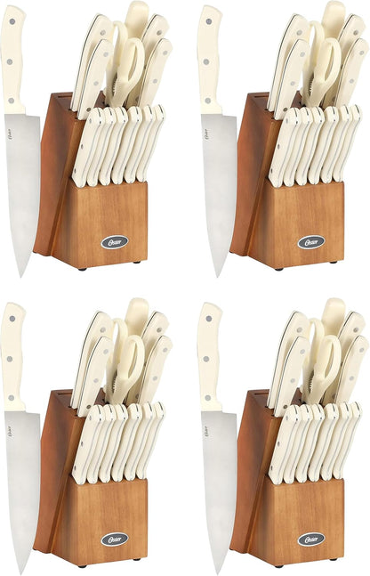 Evansville 14 Piece Cutlery Kitchen Knife Block Set, Stainless Steel w/Linen White Handles - Cuchillos Para Cocina